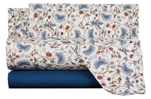 Completo Lenzuola In Percalle Oasis Matrimoniale - 250X290 175X205 + 2 Federe 50X80 Mirabello Moderno Blu Caleffi