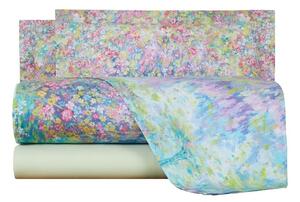 Completo Lenzuola In Percalle Magic Garden Matrimoniale - 250X290 175X205 + 2 Federe 50X80 Mirabello Floreale Glicine Caleffi