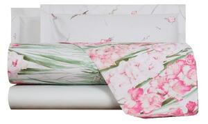Completo Lenzuola In Percalle Gladioli Matrimoniale - 250X290 175X205 + 2 Federe 50X80 Mirabello Floreale Rosa Caleffi