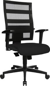 Sedia girevole da ufficio con braccioli, schienale in rete, base in plastica, certificata GS, nera