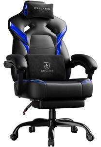 GTPLAYER Sedia da gaming, poltrona da gaming, sedia da gaming con poggiapiedi, cuscino lombare, poggiatesta, regolabile in altezza, braccioli regolabili con poggiapiedi, blu