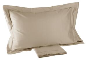 Completo Lenzuola In Raso Di Cotone Precious Sateen Matrimoniale - 250X290 175X205 + 2 Federe 50X80 Mirabello Brera Tinta Unita Sabbia Caleffi