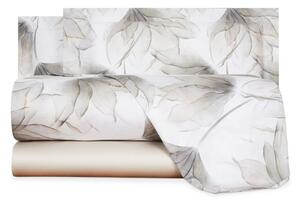 Completo Lenzuola In Raso Di Cotone Abstract Flower Matrimoniale - 250X290 175X205 + 2 Federe 50X80 Mirabello Floreale Tortora Caleffi