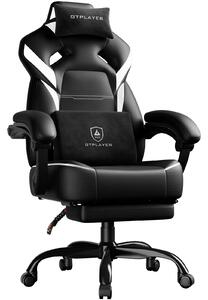 GTPLAYER Sedia da gaming, poltrona da gaming, sedia da gaming con poggiapiedi, cuscino lombare, poggiatesta, regolabile in altezza, braccioli regolabili con poggiapiedi, bianca