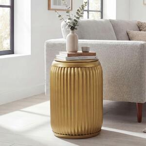WOHNLING Tavolino rotondo in metallo da 35 cm, color oro, con piano rimovibile; tavolino da salotto con vano portaoggetti; tavolino da salotto con effetto scanalato; tavolino da divano; realizzato a mano