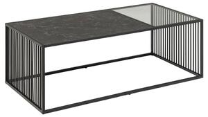 Tavolino Strington 120x60 cm in vetro fumé, decoro in marmo nero