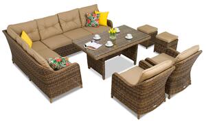 Set in technorattan Toledo Comida 7 con pouf marrone Garden Point