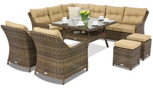 Mobili da giardino in technorattan Toledo Comida 7 angolare + 2 pouf Garden Point marrone