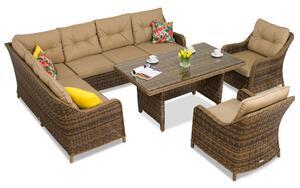 Set in technorattan con divano angolare Toledo Comida 7 marrone Garden Point