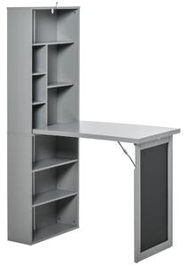 HOMCOM Scrivania Pieghevole Salvaspazio con Libreria e Lavagna per Ufficio e Casa, 98x51x153cm, Grigio