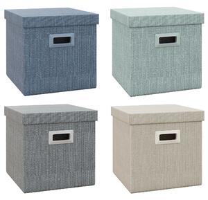 HOMCOM Set 4 Scatole per Armadi in Tessuto con Coperchio e Pieghevoli 30x30x29cm, Blu, Crema, Verde e Grigio Chiaro