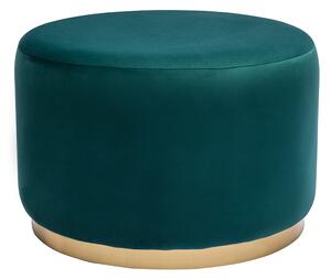 Pouf rotondo in velluto blu petrolio e metallo dorato D54 cm AMAYA