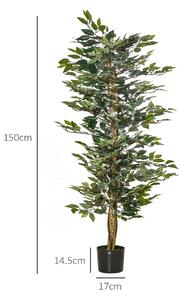 HOMCOM Pianta Finta di Ficus Alta 150cm, Decorazione per Interno ed Esterno con Vaso Incluso