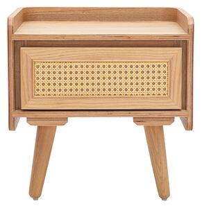 Comodino in legno chiaro frassino e intreccio in rattan ELSY