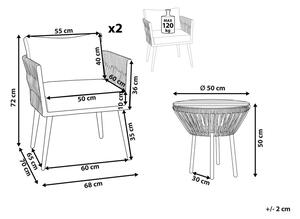 Set bistrot grigio PE Rattan Cuscini staccabili Tavolino da caffè Giardino esterno Beliani