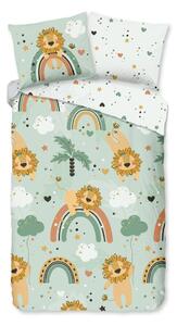 Set copripiumino e federa da bambini verde in cotone per letto singolo ed esteso 140x220 cm Lions – Good Morning