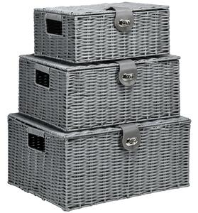 HOMCOM Set 3 Cesti Vimini PP con Coperchio, Diverse Dimensioni, Grigio, Soluzione Versatile per Ordine|Aosom
