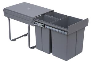 HOMCOM Pattumiera Estraibile per Raccolta Differenziata 3 Contenitori Capacità Totale 40L Design Compatto 48x34.2x41.8cm Colore Grigio|Aosom