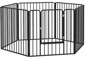 PawHut Recinto per Cani da Interno ed Esterno a 6 Pannelli Modulabili in Acciaio con Porta e Catenaccio di Sicurezza, 164x83x80 cm, Nero | Aosom