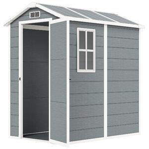 Outsunny Casetta da Giardino in Resina con Pavimento, Porta con Blocco e Finestra, 1.3 x 1.8 m, Grigio