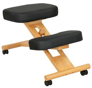 HOMCOM Sedia Ergonomica Posturale con Inginocchiatoio, Altezza Regolabile e Rotelle in Legno, Nero