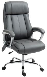 HOMCOM Sedia da Ufficio Massaggiante a 6 Punti e Inclinabile, in pelle PU e Acciaio, 66x72x113-121 cm, Grigio Carbone