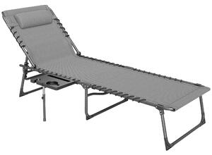 Outsunny Sdraio da Giardino Pieghevole e Reclinabile a 5 Livelli con Tavolino Laterale e Tasca, 60x190x31 cm, Grigio e Nero