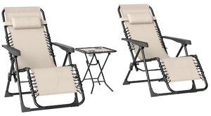 Outsunny Set 2 Sedie Sdraio a Gravità Zero Pieghevoli con Schienale Regolabile e Tavolino, Beige