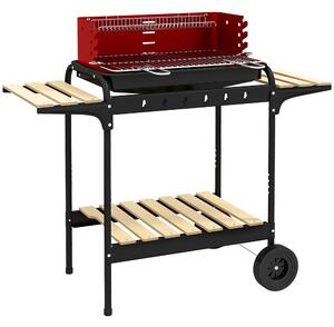Outsunny Barbecue a Carbonella con Griglia Regolabile e 3 Ripiani in Metallo Legno, 103x47x95 cm, Rosso