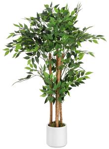 HOMCOM Pianta Artificiale di Baniano Verde in PEVA e Legno con Vaso Contenitore in PP e Cemento, 55x55x120 cm | Aosom Italy