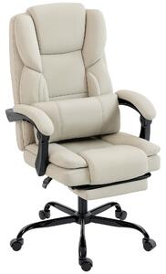 HOMCOM Sedia da Ufficio Reclinabile in Finta Pelle con Poggiapiedi e Rotelle, 65x67x111-119 cm, Beige | Aosom Italy