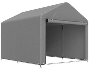 Outsunny Capanno da Giardino 2x2.4 m Impermeabile, Porta Avvolgibile e Telaio in Metallo, Grigio Chiaro | Aosom Italy