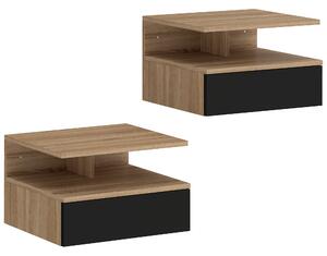 HOMCOM Set di 2 Comodini Sospesi con Cassetto e Mensola Aperta, 35x32x22.5 cm, Nero e Rovere | Aosom Italy