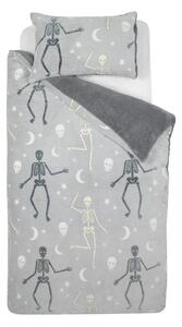 Biancheria da letto per bambini con effetto fosforescente grigia in micropile per letto singolo 135x200 cm Halloween Skeleton – Catherine Lansfield