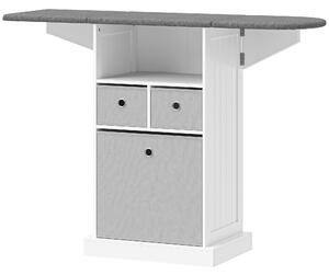 HOMCOM Mobile Asse da Stiro Pieghevole a Rotelle con Ripiano Aperto e 3 Cassetti, 121x37x89.5 cm, Bianco e Grigio | Aosom Italy