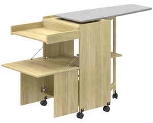 HOMCOM Armadio Asse da Stiro Pieghevole con Porta Ferro e Indumenti con Vano Aperto,154x55x87 cm, Legno Naturale | Aosom Italy