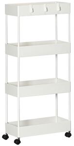 HOMCOM Carrello Cucina a 4 Ripiani con Ganci, in Acciaio e Plastica con Ruote Girevoli, 40x19x90 cm, Bianco | Aosom Italy