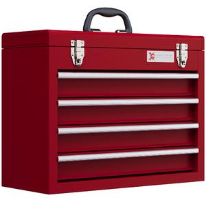 DURHAND Cassetta Porta Attrezzi in Acciaio con 4 Cassetti, Vassoio Superiore a Doppia Serratura, 51x22x39.5 cm, Rosso | Aosom Italy