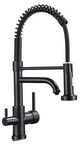 Rubinetto da cucina, funzione spray estraibile, doppia maniglia, nero
