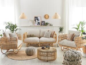 Set divano 3 posti in rattan naturale beige e poltrone con tavolino in vimini Boho Design Beliani