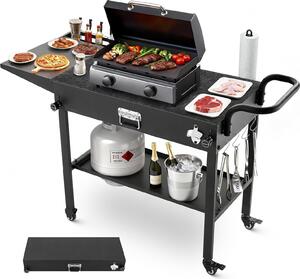 Carrello barbecue - Tavolo barbecue pieghevole - Piano del tavolo 78,7 x 43,2 cm - Con rotelle - Ripiano laterale - Gancio per utensili - Portarotolo - Da esterno