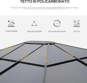 Outsunny Gazebo da Giardino 3.6x3m con Tetto in Policarbonato Anti UV e Tende, Grigio