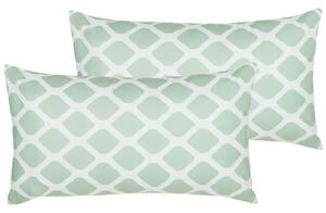 Set di 2 cuscini da esterno in poliestere bianco/verde menta 40 x 70 cm con motivo a rombi Beliani