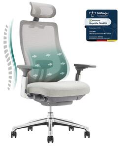 COLAMY ATLAS Sedia da ufficio ergonomica in rete – Poltrona direzionale con poggiatesta, braccioli 4D, sedile scorrevole e blocco dell'inclinazione, grigia
