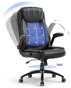 Sedia da ufficio ergonomica in pelle, braccioli ribaltabili a 90°, schienale regolabile da 103° a 120°, funzione oscillante, poltrona direzionale con schienale alto, imbottitura extra spessa, portata massima 136 kg, sedia per l'ufficio a casa
