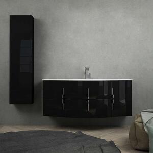 Mobile bagno sospeso onda curvo nero lucido 140 cm con cassettoni soft close e colonna