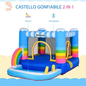 Outsunny Castello Gonfiabile per Bambini con Trampolino e Piscina, Pompa Elettrica Inclusa 280x170x155cm, Multicolore