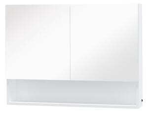 HOMCOM Armadietto con Specchio a Muro, con Luci a LED, Ripiano Aperto e Ripiano Interno Regolabile, in Vetro e MDF, 80x15x60cm