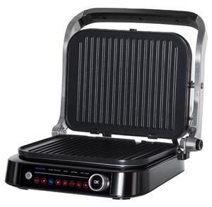 HOMCOM Piastra Elettrica 2100W Apribile a 180°, 8 Programmi di Cottura, Bistecchiera Elettrica con Piastre Antiaderenti e Rimovibili|Aosom