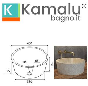 Lavabo ciotola in marmo 40cm color crema Litos-TC40 - KAMALU
